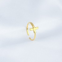 Handmade Polished  Cross  PVD Vacuum plating gold  WT:0.8g  R:10mm  304 Stainless Steel Ring  GER000242vbnb-066