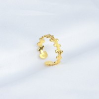 Handmade Polished  Leaf  PVD Vacuum plating gold  WT:1.6g  R:6mm  304 Stainless Steel Ring  GER000253vbnb-066