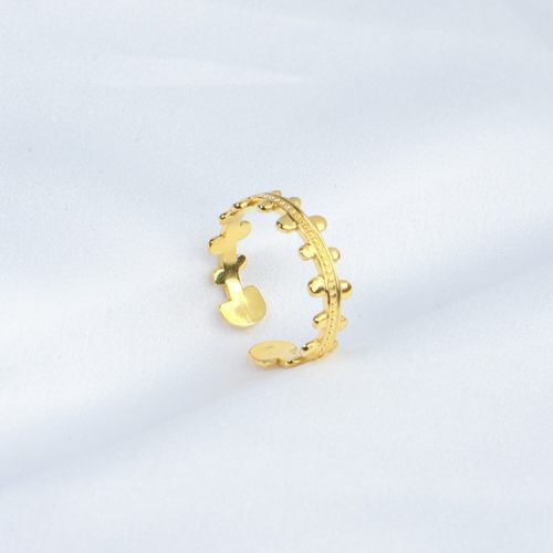 Handmade Polished  Leaf  PVD Vacuum plating gold  WT:1.6g  R:6mm  304 Stainless Steel Ring  GER000253vbnb-066