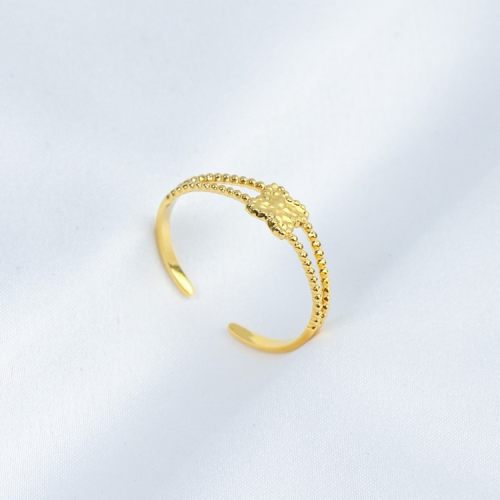 Handmade Polished  Flower  PVD Vacuum plating gold  WT:0.8g  R:6mm  304 Stainless Steel Ring  GER000255vbnb-066
