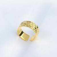 Handmade Polished  Engraved Surface  PVD Vacuum plating gold  WT:3.7g  R:8mm  304 Stainless Steel Ring  GER000261bbov-066