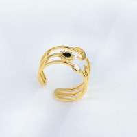 Enamel,Handmade Polished  Sun & Moon  PVD Vacuum plating gold  WT:1.8g  R:14mm  304 Stainless Steel Ring  GER000262bbov-066