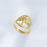Czech Stones,Handmade Polished  life Tree  PVD Vacuum plating gold  WT:1.6g  R:18mm  304 Stainless Steel Ring  GER000265bbov-066