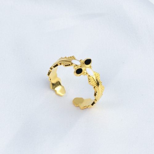 Enamel,Handmade Polished  Butterfly  PVD Vacuum plating gold  WT:2.2g  R:10mm  304 Stainless Steel Ring  GER000266bbov-066