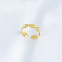 Handmade Polished  Leaf  PVD Vacuum plating gold  WT:1.9g  R:6mm  304 Stainless Steel Ring  GER000276vbnb-066