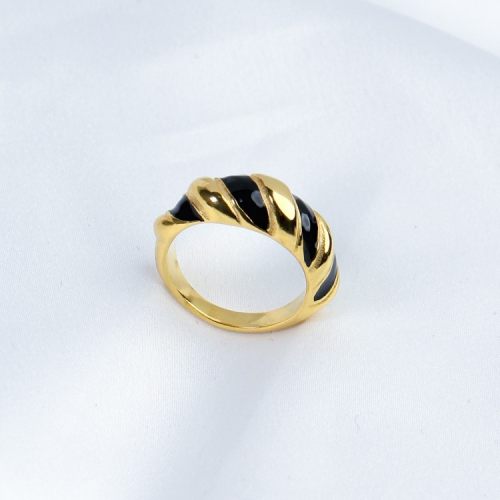 Enamel,Handmade Polished  Twist  PVD Vacuum plating gold  WT:5.7g  R:8mm  316 Stainless Steel Ring  GER000281vhha-066