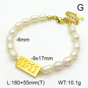 Cultured Freshwater Pearls,Handmade Polished  Rectangle  Stainless Steel Bracelet  7B3000097vhkb-066