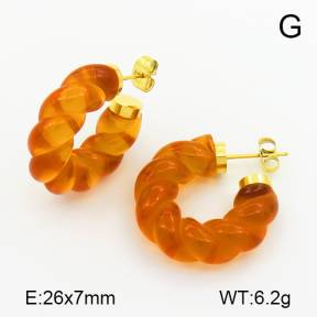 Resin,Handmade Polished  Twisted Half Hoop  Stainless Steel Earrings  7E3000052bhva-066