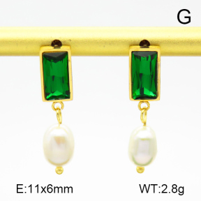 Cultured Freshwater Pearls & Zircon,Handmade Polished  Rectangle  Stainless Steel Earrings  7E4000097vhha-066