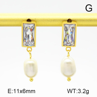 Stainless Steel Earrings  Cultured Freshwater Pearls & Zircon,Handmade Polished  7E4000099vhha-066
