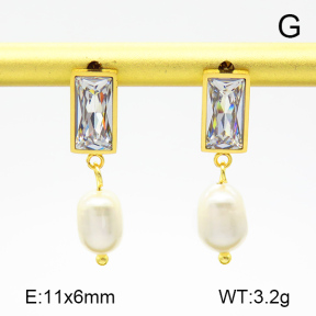 Cultured Freshwater Pearls & Zircon,Handmade Polished  Rectangle  Stainless Steel Earrings  7E4000099vhha-066