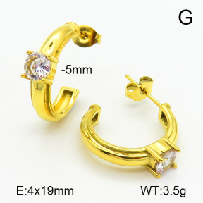 Zircon,Handmade Polished  Half Hoop,Round Diamond  Stainless Steel Earrings  7E4000125vhha-066
