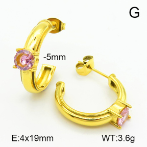 Zircon,Handmade Polished  Half Hoop,Round Diamond  Stainless Steel Earrings  7E4000127vhha-066