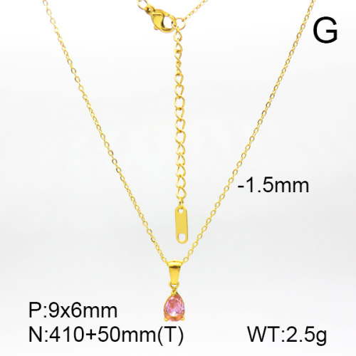 Stainless Steel Necklace  Zircon,Handmade Polished  7N4000204vbpb-066