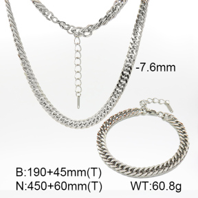 Cuban Link Chains,Two Sides Faceted,Handmade Polished  Stainless Steel Sets  7S0000442bbom-G029