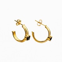 Zircon,Handmade Polished  Half Hoop  PVD Vacuum plating gold  Black  Stainless Steel Earrings  E:19mm D:5mm  GEE000210vhha-066