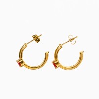 Zircon,Handmade Polished  Half Hoop  PVD Vacuum plating gold  Red  Stainless Steel Earrings  E:19mm D:5mm  GEE000211vhha-066