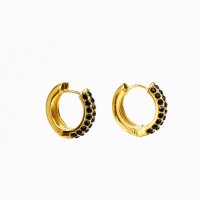 Czech Stones,Handmade Polished  Hoop  PVD Vacuum plating gold  Black  Stainless Steel Earrings  E:18mm  GEE000227bhia-066