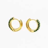 Czech Stones,Handmade Polished  Hoop  PVD Vacuum plating gold  Green  Stainless Steel Earrings  E:18mm  GEE000228bhia-066