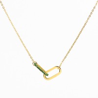Czech Stones,Handmade Polished  O Shape  PVD Vacuum plating gold  Green  Stainless Steel Necklace  P:20x10mm N:400x2mm  GEN000271vhkb-066