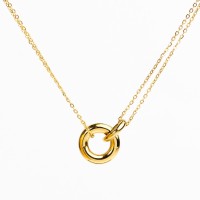 Handmade Polished  Circle Ring  PVD Vacuum plating gold    Stainless Steel Necklace  P;16mm N:400x1.5mm  GEN000277bhia-066