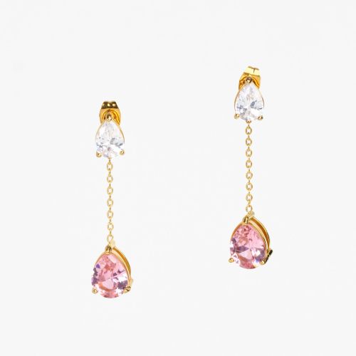 Zircon,Handmade Polished  Water Drop  PVD Vacuum plating gold  Stainless Steel Earrings  WT:4.3g  E:12x9mm  GEE000267vhmv-066