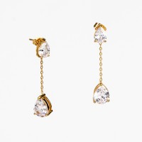 Zircon,Handmade Polished  Water Drop  PVD Vacuum plating gold  Stainless Steel Earrings  WT:4.6g  E:12x9mm  GEE000270vhmv-066