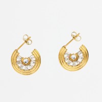 Zircon,Handmade Polished  Sector  PVD Vacuum plating gold  Stainless Steel Earrings  WT:3.3g  E:18mm  GEE000271ahjb-066