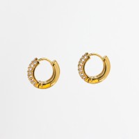Czech Stones,Handmade Polished  Hoop  PVD Vacuum plating gold  Stainless Steel Earrings  WT:6.4g  E:18mm  GEE000276bhia-066