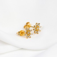 Czech Stones,Handmade Polished  Flower Shape  PVD Vacuum plating gold  Stainless Steel Earrings  WT:0.9g  E:9mm  GEE000279bhia-066
