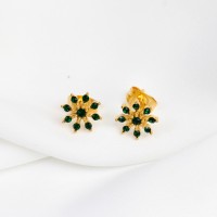 Czech Stones,Handmade Polished  Flower Shape  PVD Vacuum plating gold  Stainless Steel Earrings  WT:0.9g  E:9mm  GEE000280bhia-066