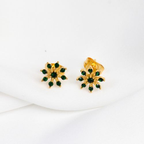 Czech Stones,Handmade Polished  Flower Shape  PVD Vacuum plating gold  Stainless Steel Earrings  WT:0.9g  E:9mm  GEE000280bhia-066