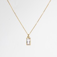 Zircon,Handmade Polished  Rectangle  PVD Vacuum plating gold  Stainless Steel Necklace  WT:3.8g  P:19x8mm N:400x1.5mm  GEN000344bhva-066