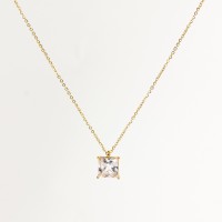 Zircon,Handmade Polished  Square  PVD Vacuum plating gold  Stainless Steel Necklace  WT:4.6g  P:12mm N:400x1.5mm  GEN000345vbpb-066