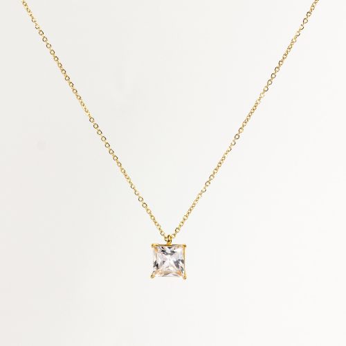 Zircon,Handmade Polished  Square  PVD Vacuum plating gold  Stainless Steel Necklace  WT:4.6g  P:12mm N:400x1.5mm  GEN000345vbpb-066