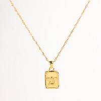 Czech Stones,Handmade Polished  Rectangle  PVD Vacuum plating gold  Stainless Steel Necklace  WT:5.8g  P:18x14mm N:400x2mm  GEN000347vhha-066