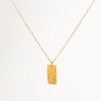 Czech Stones,Handmade Polished  Rectangle  PVD Vacuum plating gold  Stainless Steel Necklace  WT:3.7g  P:19x9mm N:400x1.5mm  GEN000348vhha-066
