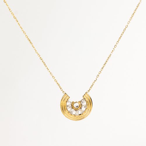 Zircon,Handmade Polished  Sector  PVD Vacuum plating gold  Stainless Steel Necklace  WT:3g  P:16x18mm N:400x1.5mm  GEN000353bhia-066
