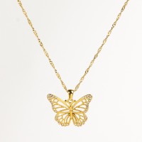 Czech Stones,Handmade Polished  Butterfly  PVD Vacuum plating gold  Stainless Steel Necklace  WT:6g  P:22x30mm N:400x2mm  GEN000354bhia-066