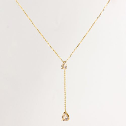 Zircon,Handmade Polished  Water Drop  PVD Vacuum plating gold  Stainless Steel Necklace  WT:3.9g  P:12x9mm N:370+50mm(T)  GEN000371bhjl-066