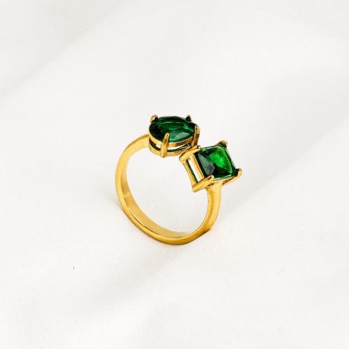 Zircon,Handmade Polished  Rectangle,Water Drop  PVD Vacuum plating gold  Stainless Steel Ring  WT:2.5g  R:10mm  GER000359ahjb-066
