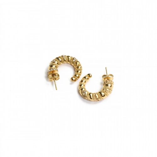 Czech Stones,Handmade Polished  Half Hoop  PVD Vacuum plating gold  Stainless Steel Earrings  WT:8.2g  E:20mm  GEE000297bhia-066