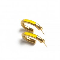 Enamel,Handmade Polished  U Shape  PVD Vacuum plating gold  Stainless Steel Earrings  WT:13.5g  E:29x19mm  GEE000306vhha-066