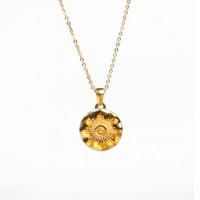 Handmade Polished  Flower Shape  PVD Vacuum plating gold  Stainless Steel Necklace  WT:5.9g  P:18mm N:400x1.5mm  GEN000400vbpb-066