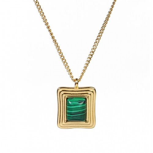 Malachite,Handmade Polished  Rectangle  PVD Vacuum plating gold  Stainless Steel Necklace  WT:9.4g  P:19x17mm N:400x2mm  GEN000413bhia-066