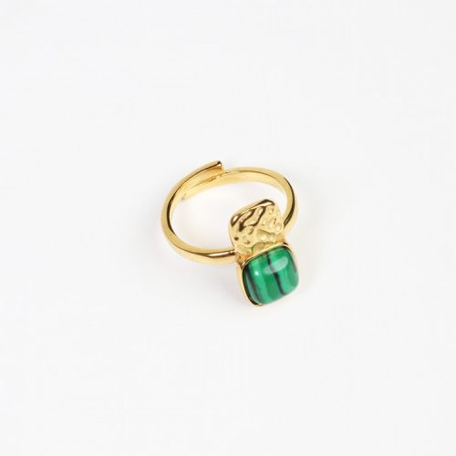 Malachite,Handmade Polished  Rectangle  PVD Vacuum plating gold  Stainless Steel Earrings  WT:3.1g  R:18mm  GER000390vhha-066