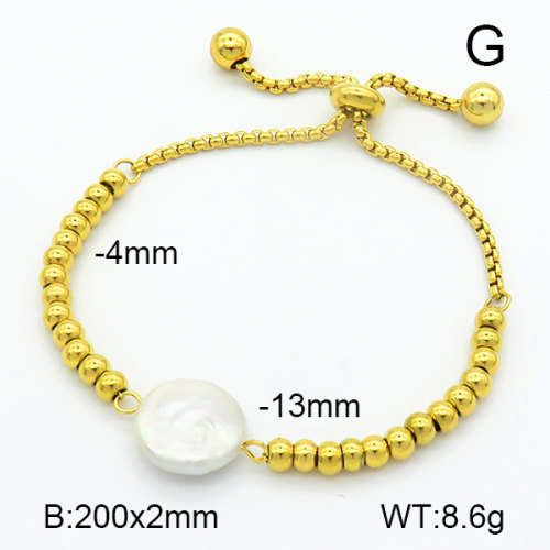Cultured Freshwater Pearls,Handmade Polished  Oblate  Stainless Steel Bracelet  7B3000111ahjb-066