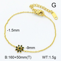 Czech Stones,Handmade Polished  Flower  Stainless Steel Bracelet  7B4000183abol-066