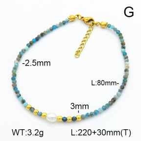Apatite & Cultured Freshwater Pearls  Stainless Steel Anklets  7A9000153ahjb-908