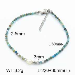 Apatite & Cultured Freshwater Pearls  Stainless Steel Anklets  7A9000154bhia-908